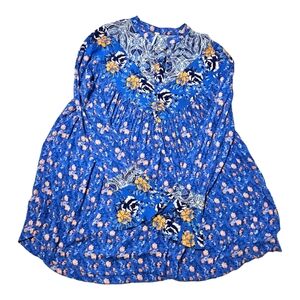 Free People Blue Wildflower Fields Tunic Dress Size Medium